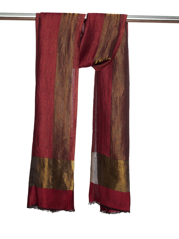 Reversible Wool Maroon Women Stole with Moonlight Zari Border | Elegant Winter Wrap | 80 × 28 Inches