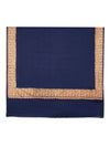 Solid Blue Woolen Women Shawl with Rich Embroidered Border – 80 x 40 Inches