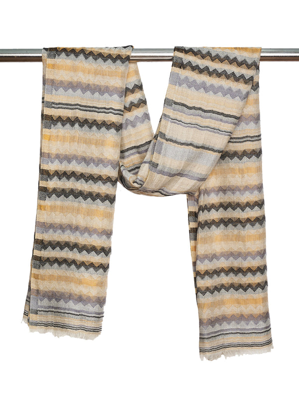 Woolen Zig-Zag Moonlight Zari Women Stole | Traditional Winter Wrap (80 x 28 Inches)