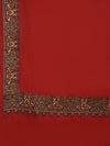 Red Woolen Women Shawl with Traditional Multicolour Embroidered Border (80 x 40 Inches)