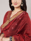 Maroon Chanderi Silk Dupatta with Gold Border & Tassels (Size: 2.5x1 m Approx)