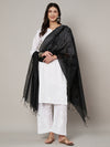 Black Chanderi Cotton Dupatta with Subtle Floral Embroidery (Size: 2.5x1 m Approx)