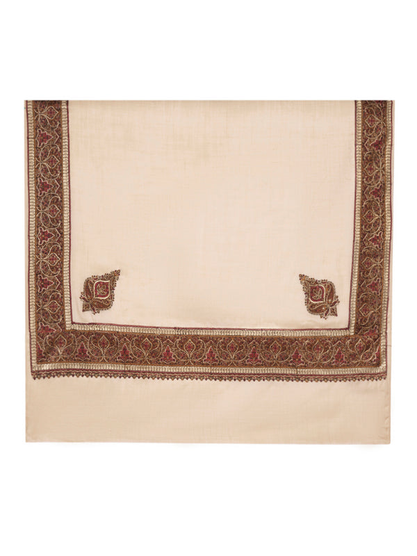 Beige Woolen Women Shawl with Intricate Embroidered Detailing – Winter Wrap (80 x 40 Inches)