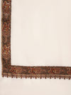 Woolen Women Shawl in White with Embroidered Traditional Border (80 x 40 Inches)