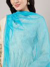 Aqua Chanderi Silk Dupatta with Gold Border & Tassels (Size: 2.5x1 m Approx)