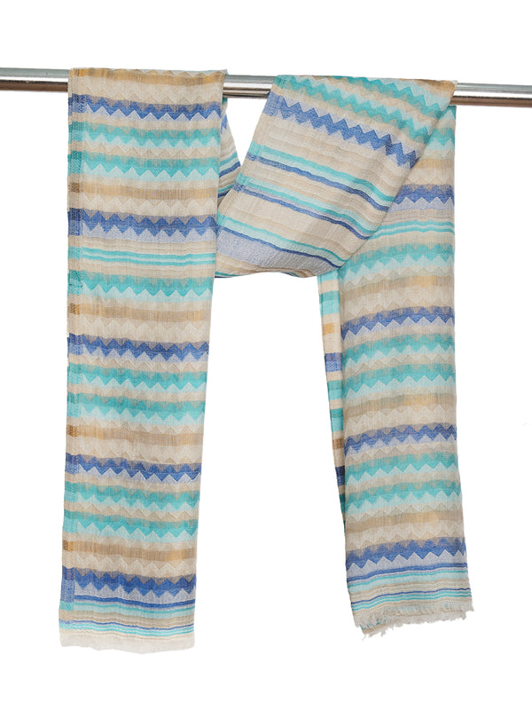 Woolen Zig-Zag Moonlight Zari Women Stole | Traditional Winter Wrap (80 x 28 Inches)