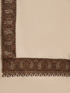 Woolen Women Shawl in Light Brown with Intricate Traditional Embroidered Border (80 x 40 Inches)