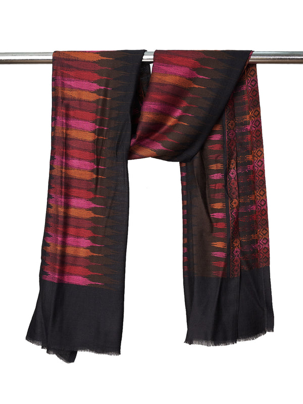 Woolen Women Stole with Ikat-Inspired Woven Motifs | Elegant Ethnic Wrap (80 × 28 Inches)