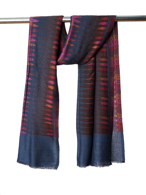Woolen Mens Stole with Ikat-Inspired Woven Design | Refined Ethnic Wrap (80 × 28 Inches)