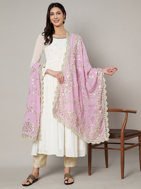 Pink Georgette Dupatta with Hand Gota Patti Work (Size: 2.5x1 m Approx)