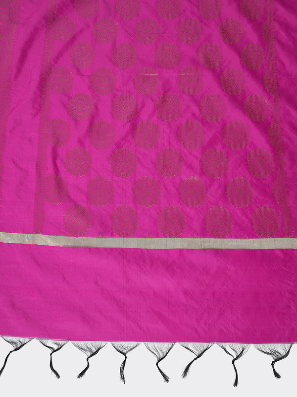 Pink Banarasi Silk Dupatta with Woven Butti Motifs & Zari Border (Size: 2.5x1 m Approx)