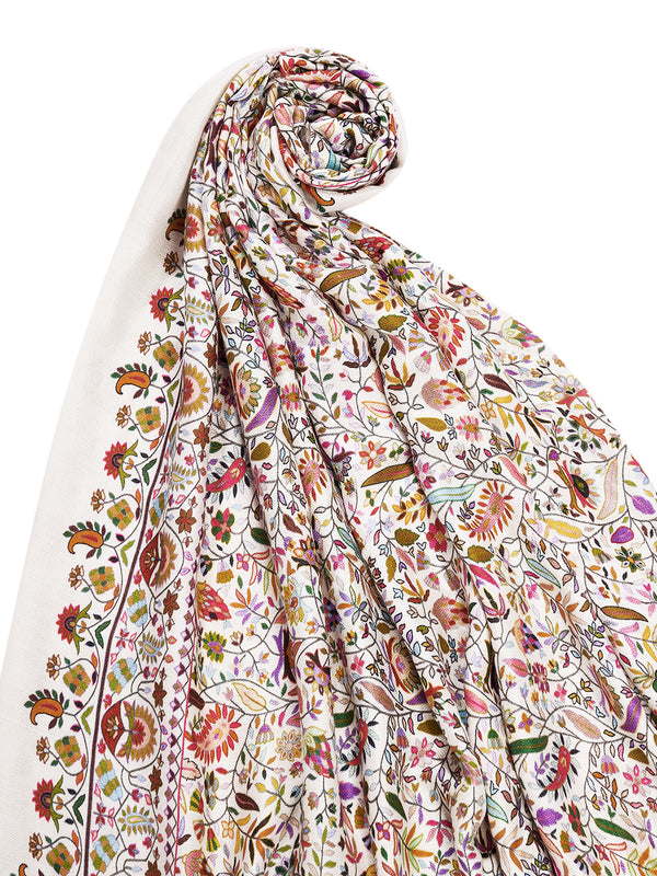 Printed Bamboo Silk Women Shawl – White Floral Statement Wrap (80 x 40 Inches)