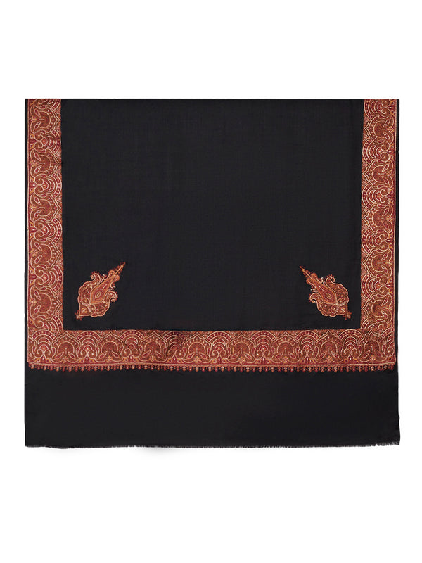 Elegant Black Woolen Women Shawl with Embroidered Border – Ethnic Wrap (80 x 40 Inches)