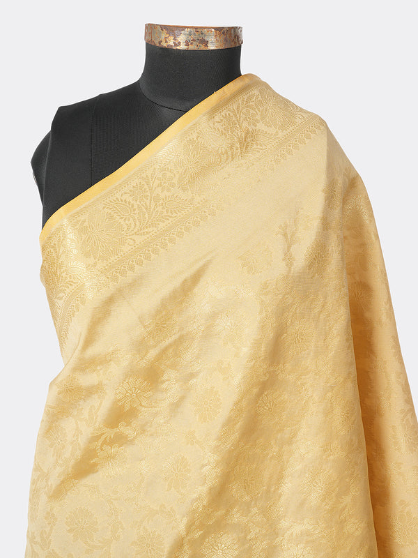 Cream Banarasi Silk Dupatta with All-Over Woven Floral Motifs & Rich Zari Border (Size: 2.5x1 m Approx)