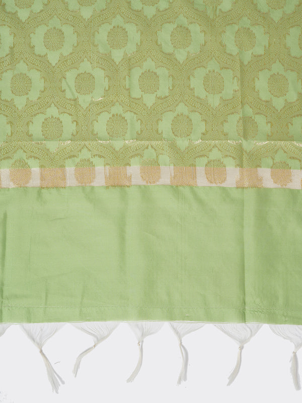 Green Banarasi Silk Dupatta with Elegant Woven Floral Jaal (Size: 2.5x1 m Approx)