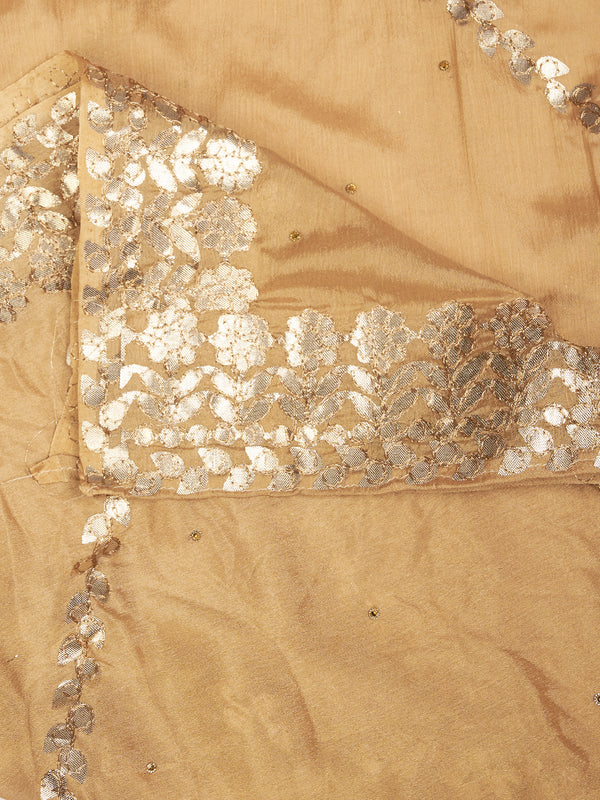Beige Chinon Dupatta with Gota Patti Border & Sequin Detailing (Size: 2.5x1 m Approx)