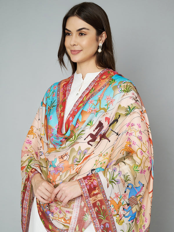 Bamboo Silk Heritage Printed Women Stole | Elegant Artisanal Statement Wrap (80 × 28 Inches)
