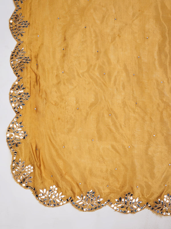 Gold Silk Dupatta with Scalloped Cutwork Border & Sequin Highlights (Size: 2.5x1 m Approx)