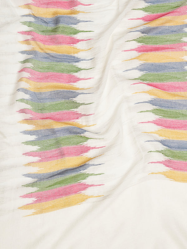 Woolen Women Stole with Ikat-Inspired Woven Motifs | Elegant Ethnic Wrap (80 × 28 Inches)