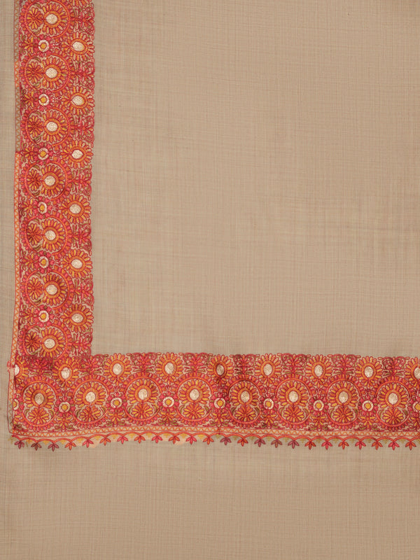 Brown Woolen Women Shawl with Traditional Embroidered Border (80 x 40 Inches)