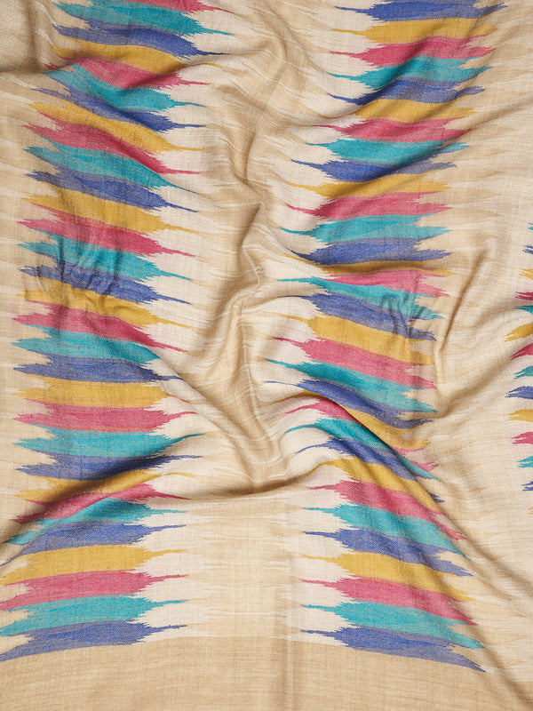 Woolen Women Stole with Ikat-Inspired Woven Motifs | Elegant Ethnic Wrap (80 × 28 Inches)