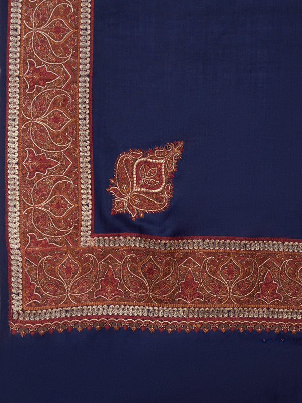 Blue Woolen Women Shawl with Intricate Embroidered Detailing – Winter Wrap (80 x 40 Inches)