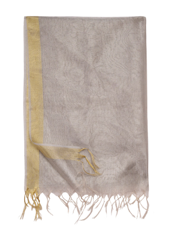 Silver Cotton Silk Dupatta with Subtle Woven Texture (Size: 2.5x1 m Approx)