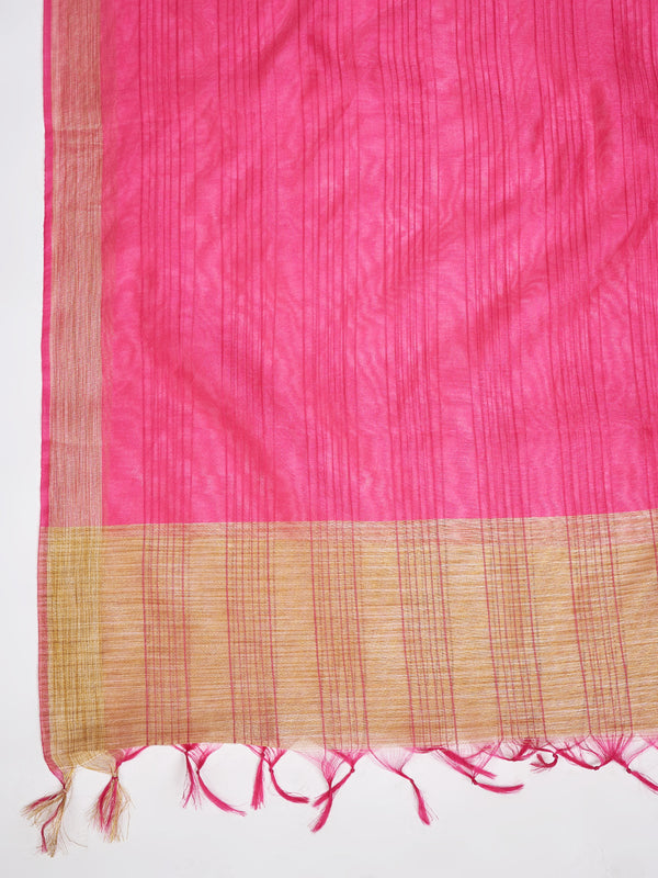 Rani Chanderi Silk Dupatta with Gold Border & Tassels (Size: 2.5x1 m Approx)