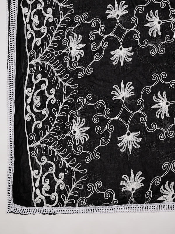 Black Karachi Chiffon Dupatta with Elegant Thread Embroidery (Size: 2.5x1 m Approx)