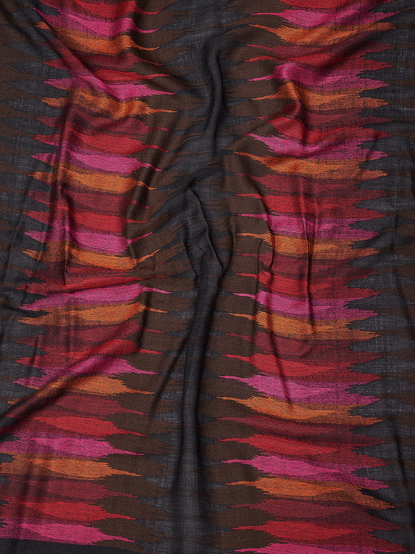 Woolen Women Stole with Ikat-Inspired Woven Motifs | Elegant Ethnic Wrap (80 × 28 Inches)