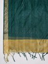 Bottle Green Chanderi Silk Dupatta with Gold Border & Tassels (Size: 2.5x1 m Approx)