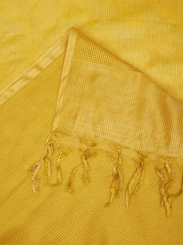 Yellow Sheer Handwoven Cotton Dupatta with Tassel Finish (Size: 2.5x1 m Approx)