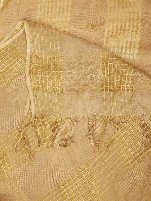 Beige Cotton Woven Check Dupatta with Tassel Detailing (Size: 2.5x1 m Approx)