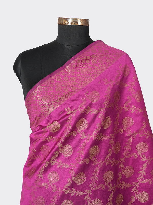 Rani Banarasi Silk Dupatta with All-Over Woven Floral Motifs & Rich Zari Border (Size: 2.5x1 m Approx)