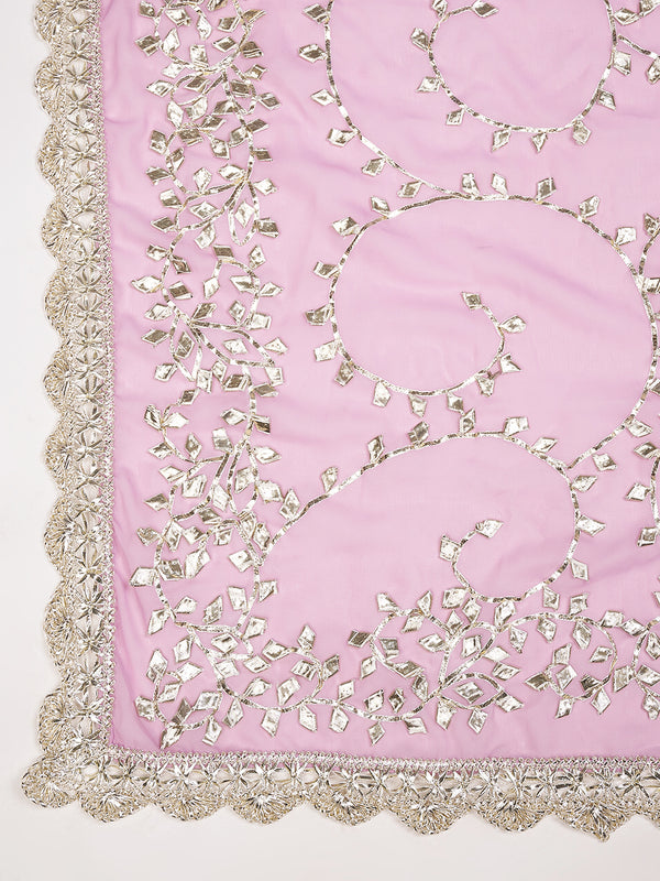 Pink Georgette Dupatta with Hand Gota Patti Work (Size: 2.5x1 m Approx)