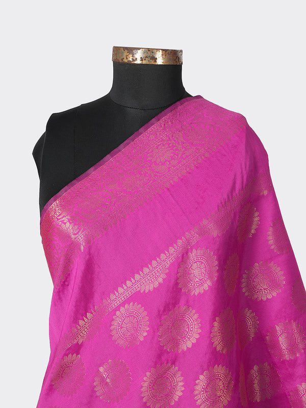 Pink Banarasi Silk Dupatta with Woven Butti Motifs & Zari Border (Size: 2.5x1 m Approx)