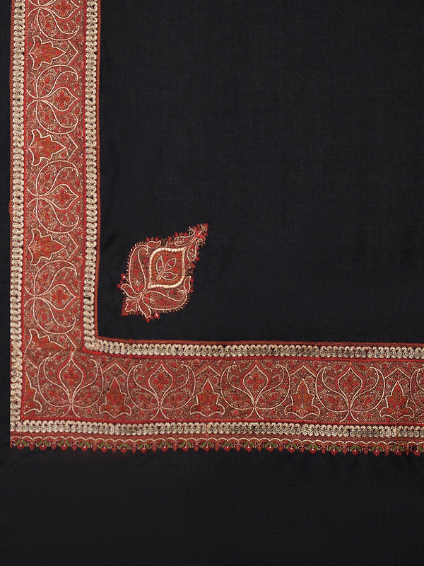 Black Woolen Women Shawl with Intricate Embroidered Detailing – Winter Wrap (80 x 40 Inches)
