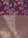 Purple Paithani Silk Dupatta with Multicolour Floral Zari Weave (Size: 2.5x1 m Approx)