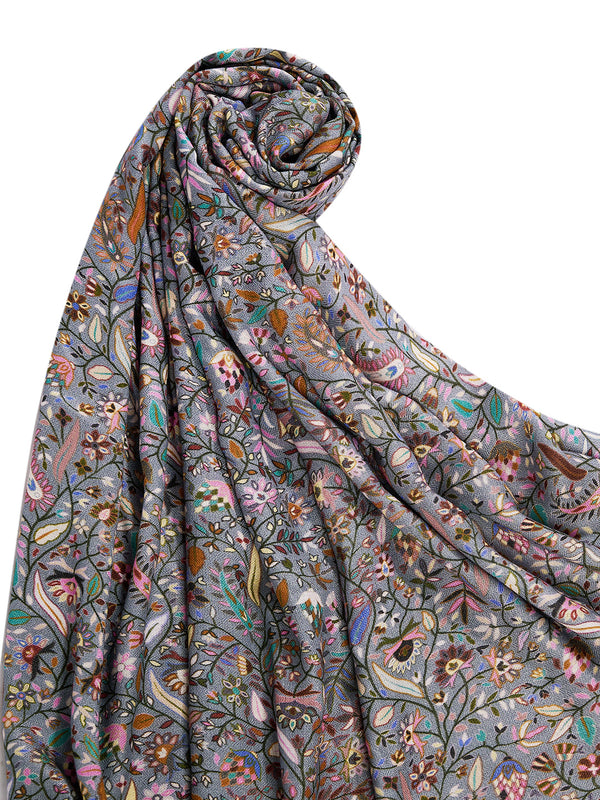Printed Bamboo Silk Women Shawl – Grey Floral Statement Wrap (80 x 40 Inches)