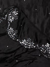 Black Silk Dupatta with Scalloped Cutwork Border & Sequin Highlights (Size: 2.5x1 m Approx)