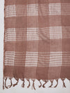 Brown Cotton Woven Check Dupatta with Tassel Detailing (Size: 2.5x1 m Approx)