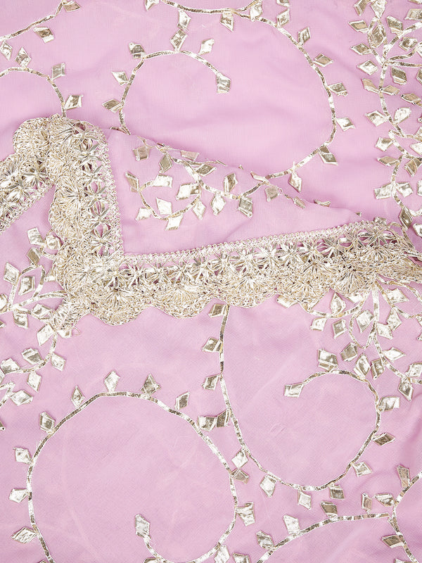 Pink Georgette Dupatta with Hand Gota Patti Work (Size: 2.5x1 m Approx)