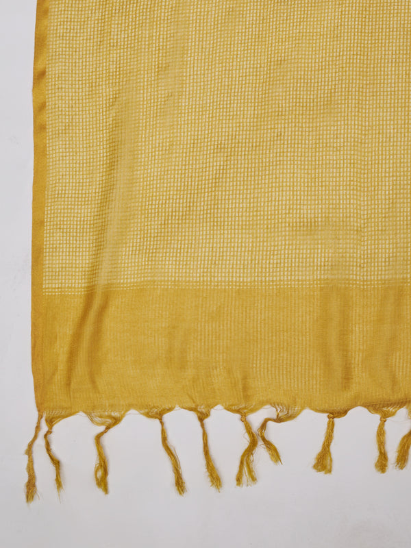 Yellow Sheer Handwoven Cotton Dupatta with Tassel Finish (Size: 2.5x1 m Approx)