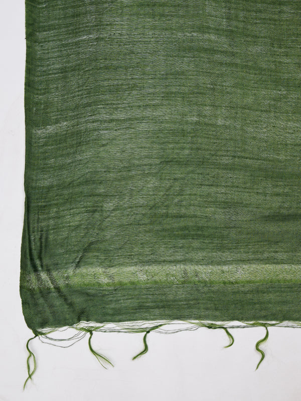Bottle Green Solid Cotton Dupatta with Subtle Texture & Tassel Ends (Size: 2.5x1 m Approx)