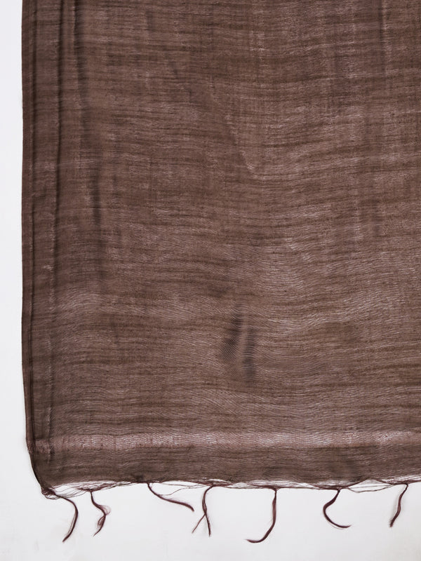 Brown Solid Cotton Dupatta with Subtle Texture & Tassel Ends (Size: 2.5x1 m Approx)