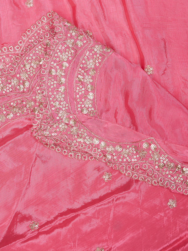 Pink Chinon Dupatta with Scalloped Embroidered Border & Sequin Motifs (Size: 2.5x1 m Approx)
