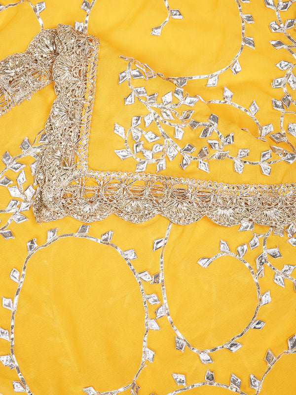 Yellow Georgette Dupatta with Hand Gota Patti Work (Size: 2.5x1 m Approx)