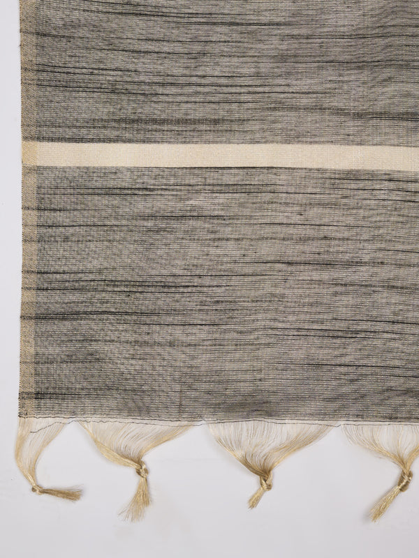 Elegant Black Tissue Silk Dupatta with Subtle Texture & Tassels (Size: 2.5x1 m Approx)