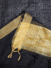 Black Chanderi Silk Dupatta with Gold Border & Tassels (Size: 2.5x1 m Approx)