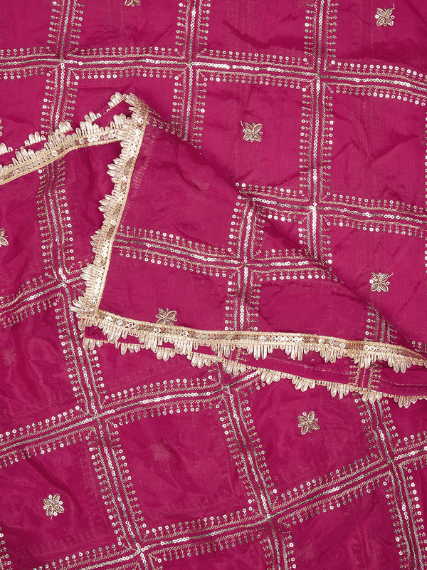 Rani Chinon Dupatta with Gold Grid Embellishment (Size: 2.5x1 m Approx)